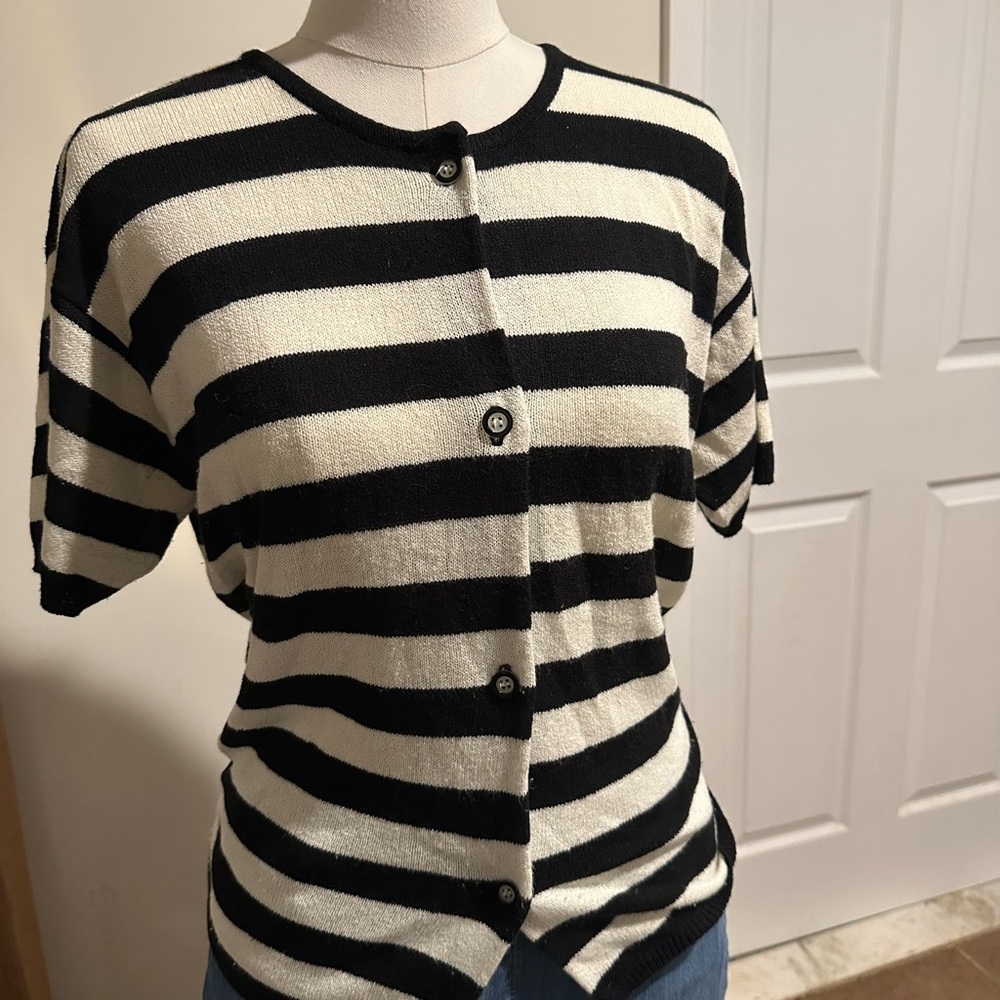 Black and White Striped Button-Up cardigan
